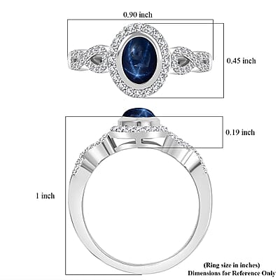 Blue Star Sapphire (DF) and White Zircon 1.85 ctw Infinity Halo Ring in Rhodium Over Sterling Silver (Size 10.0) (Del. In 8-10 Days)
