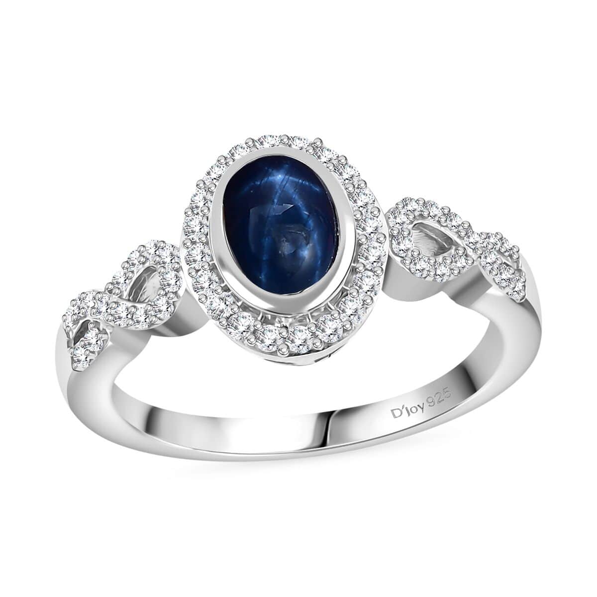 Blue Star Sapphire (DF), White Zircon Ring in Rhodium Over Sterling Silver (Size 10.0) 1.85 ctw image number 0