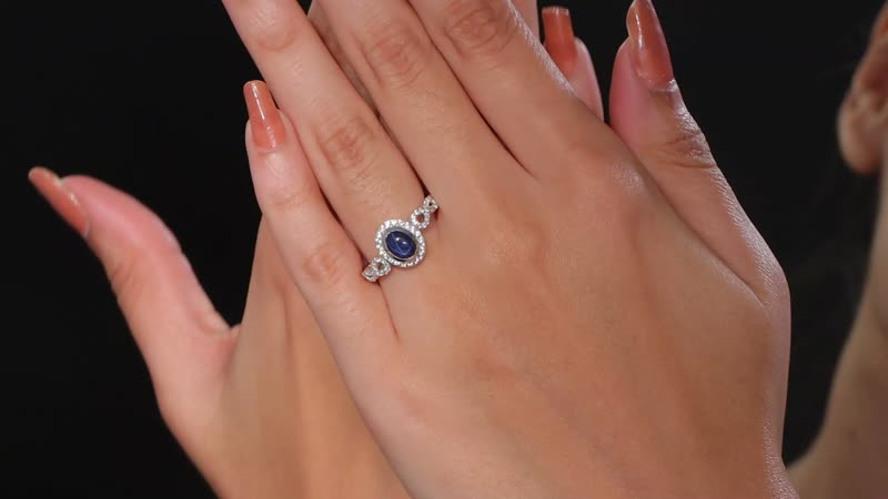 Blue Star Sapphire (DF), White Zircon Ring in Rhodium Over Sterling Silver (Size 10.0) 1.85 ctw