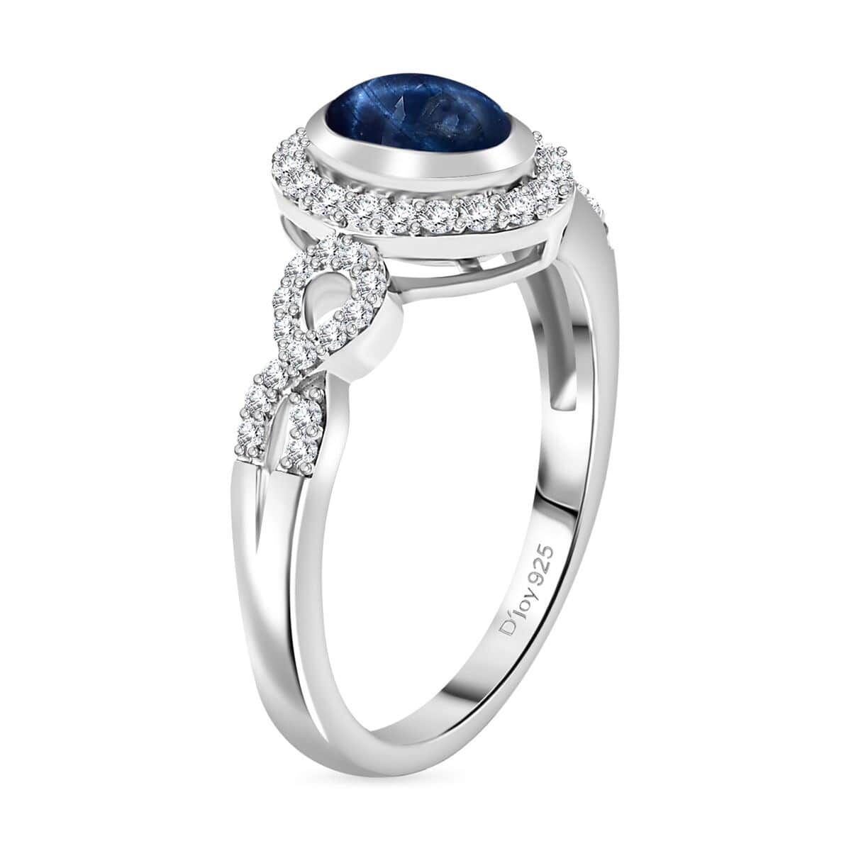 Blue Star Sapphire (DF), White Zircon Ring in Rhodium Over Sterling Silver (Size 10.0) 1.85 ctw image number 3