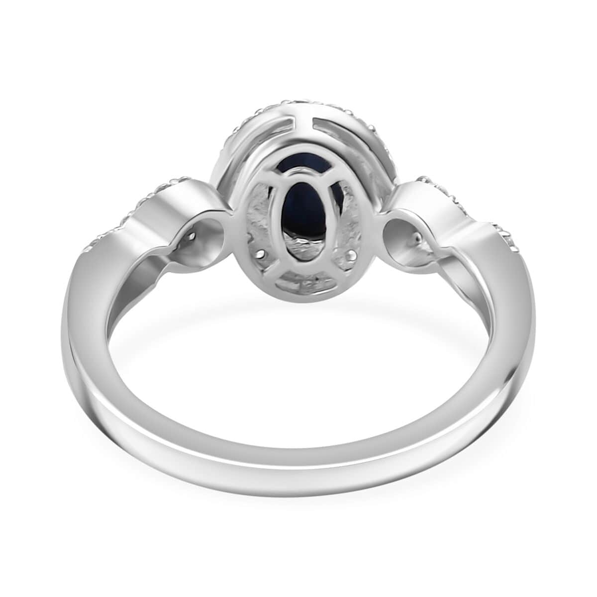 Blue Star Sapphire (DF), White Zircon Ring in Rhodium Over Sterling Silver (Size 10.0) 1.85 ctw image number 4