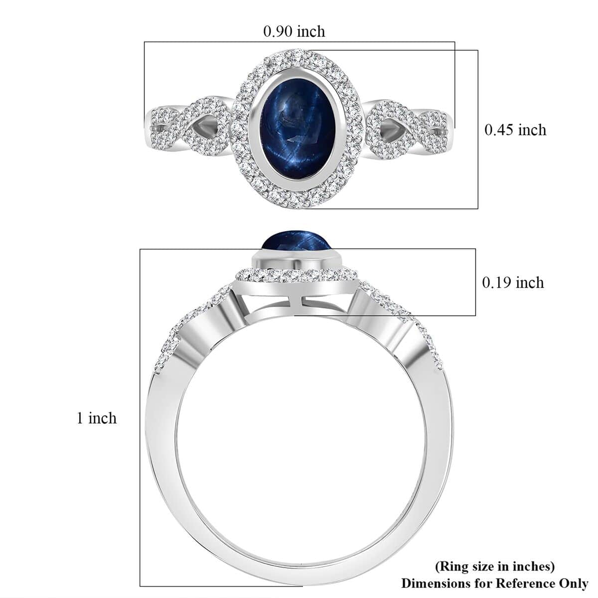 Blue Star Sapphire (DF), White Zircon Ring in Rhodium Over Sterling Silver (Size 10.0) 1.85 ctw image number 5