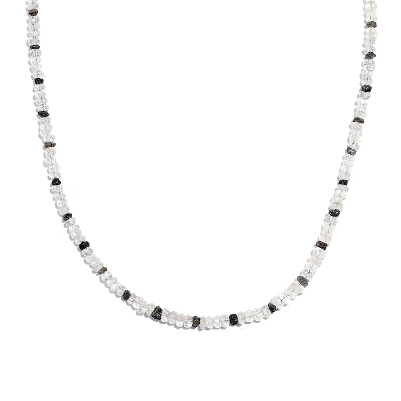 Rainbow Moonstone and Brown Diamond 38.00 ctw Necklace 18 Inches in Vermeil Yellow Gold Over Sterling Silver 