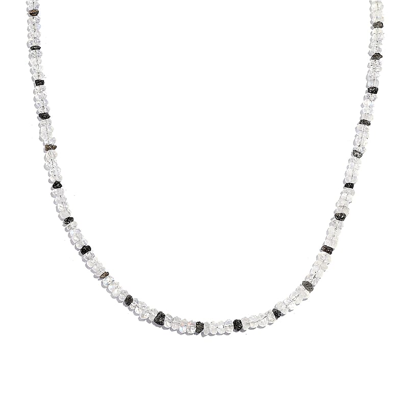 Rainbow Moonstone and Brown Diamond 38.00 ctw Necklace 18 Inches in Vermeil Yellow Gold Over Sterling Silver 