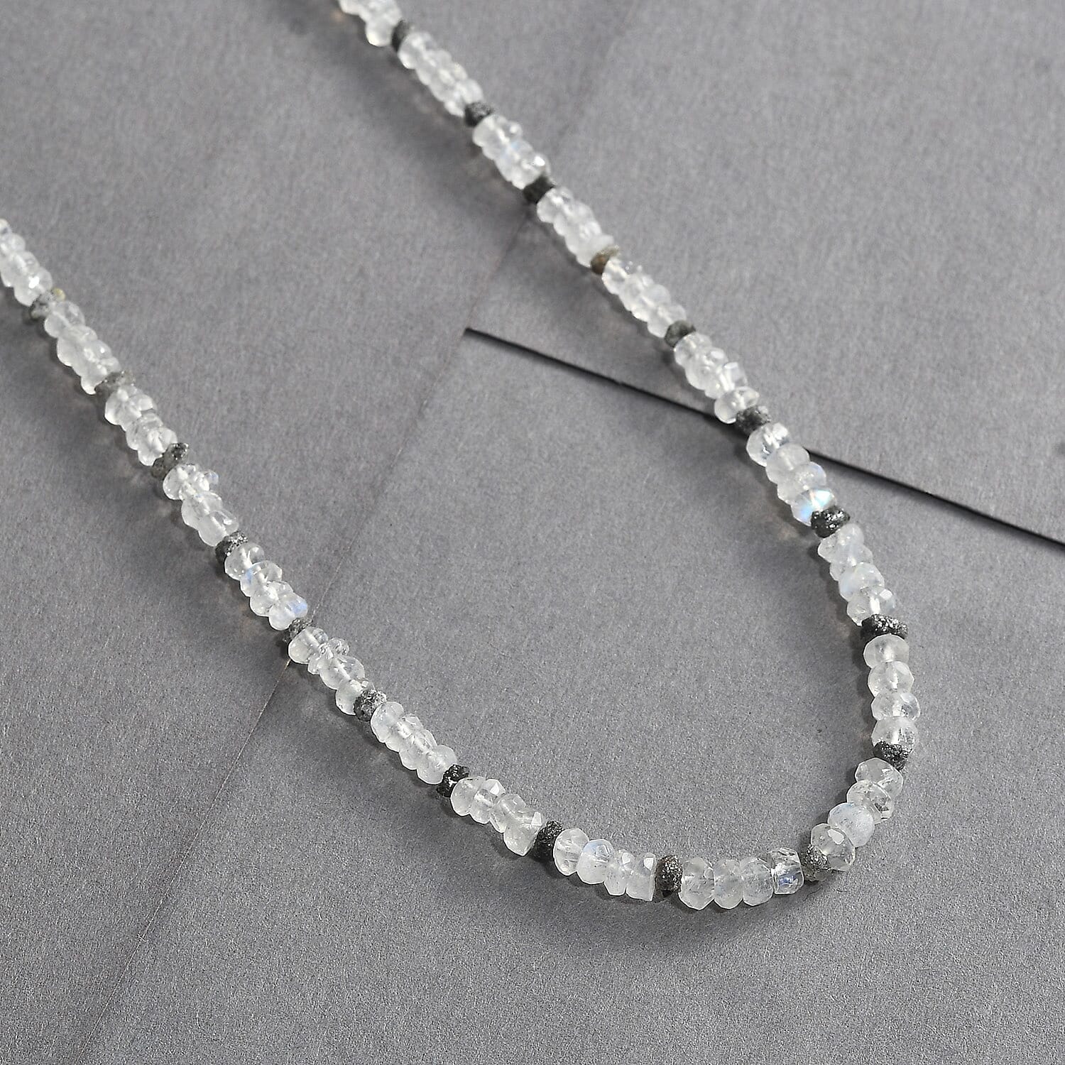 Rainbow Moonstone and Brown Diamond 38.00 ctw Necklace 18 Inches in Vermeil Yellow Gold Over Sterling Silver 