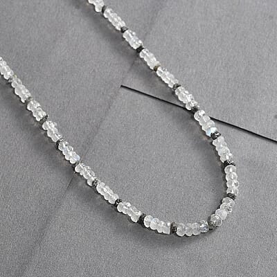 Rainbow Moonstone and Brown Diamond 38.00 ctw Necklace 18 Inches in Vermeil Yellow Gold Over Sterling Silver 