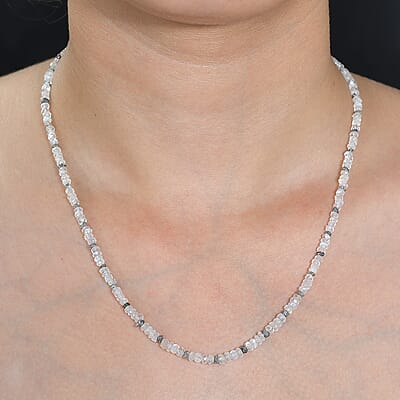 Rainbow Moonstone and Brown Diamond 38.00 ctw Necklace 18 Inches in Vermeil Yellow Gold Over Sterling Silver 