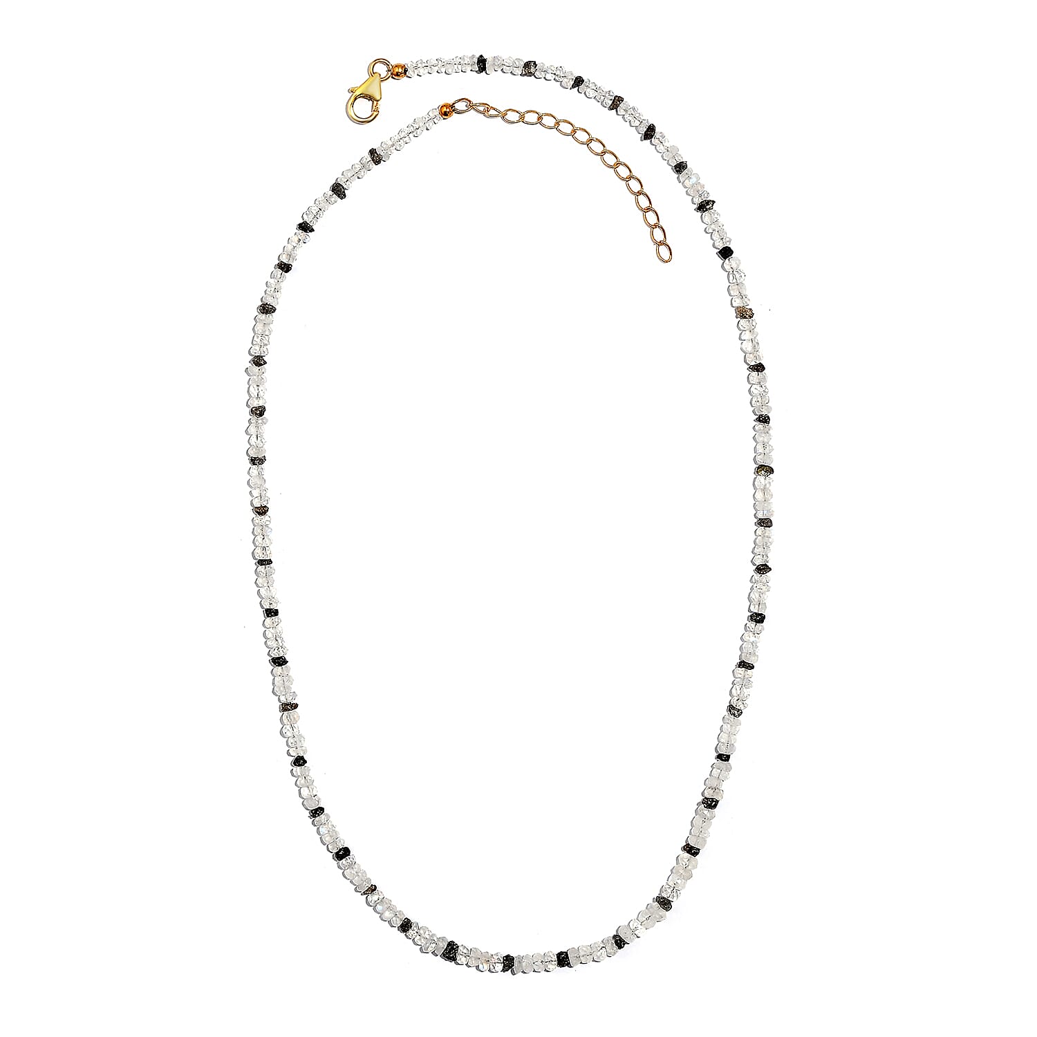Rainbow Moonstone and Brown Diamond 38.00 ctw Necklace 18 Inches in Vermeil Yellow Gold Over Sterling Silver 