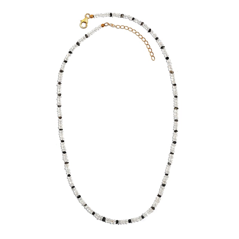 Rainbow Moonstone and Brown Diamond 38.00 ctw Necklace 18 Inches in Vermeil Yellow Gold Over Sterling Silver 