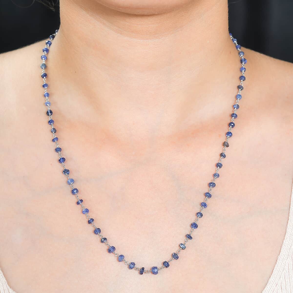 Blue Sapphire 28.00 ctw Necklace 20 Inches in Platinum Over Sterling Silver  image number 2