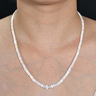 Ethiopian Welo Opal Beaded 28.00 ctw Necklace 18 Inches in Platinum Over Sterling Silver 