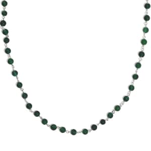 Green Agate Beaded 28.00 ctw Necklace 20 Inches in Platinum Over Sterling Silver