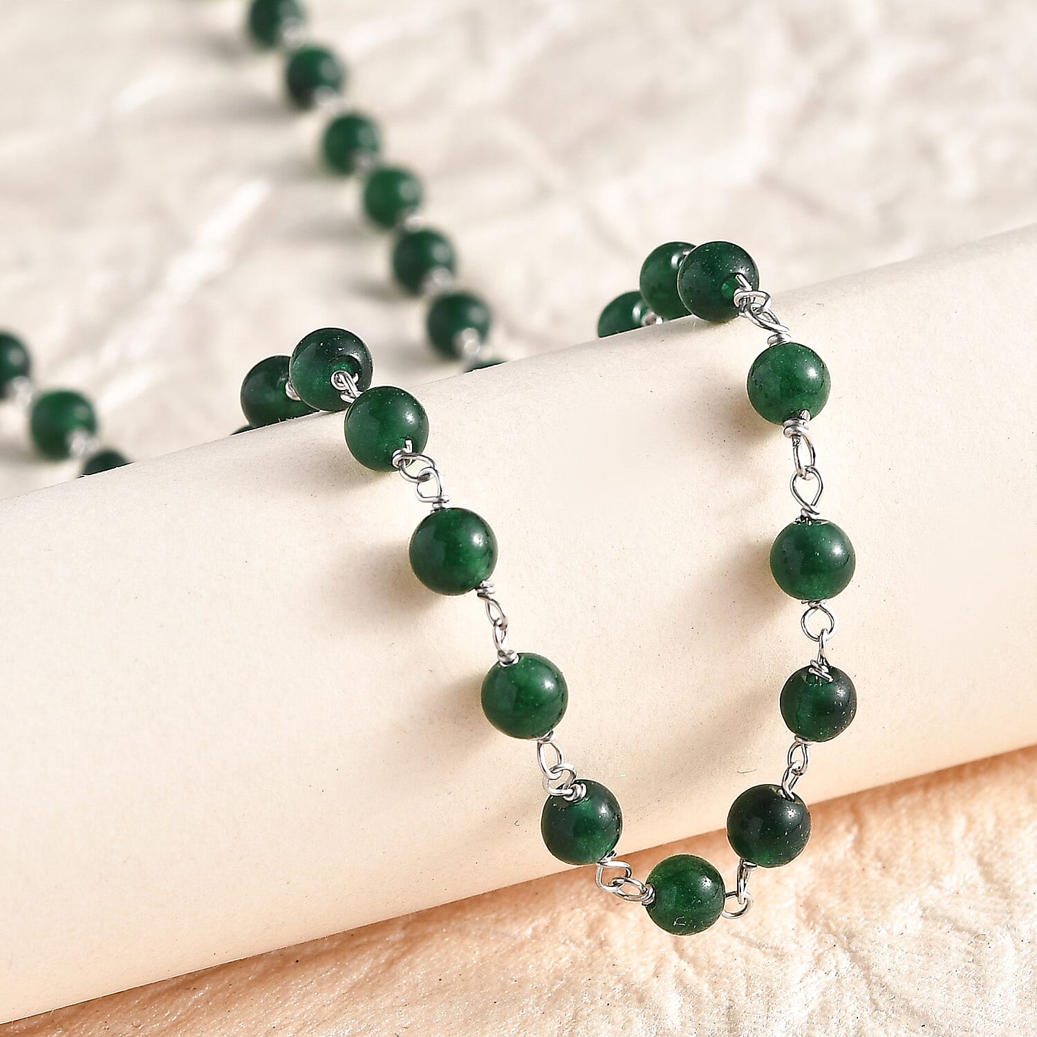 Green Agate Beaded 28.00 ctw Necklace 20 Inches in Platinum Over Sterling Silver