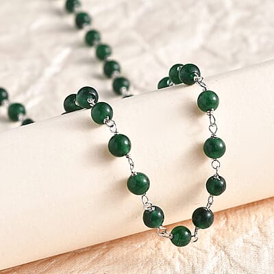 Green Agate Beaded 28.00 ctw Necklace 20 Inches in Platinum Over Sterling Silver