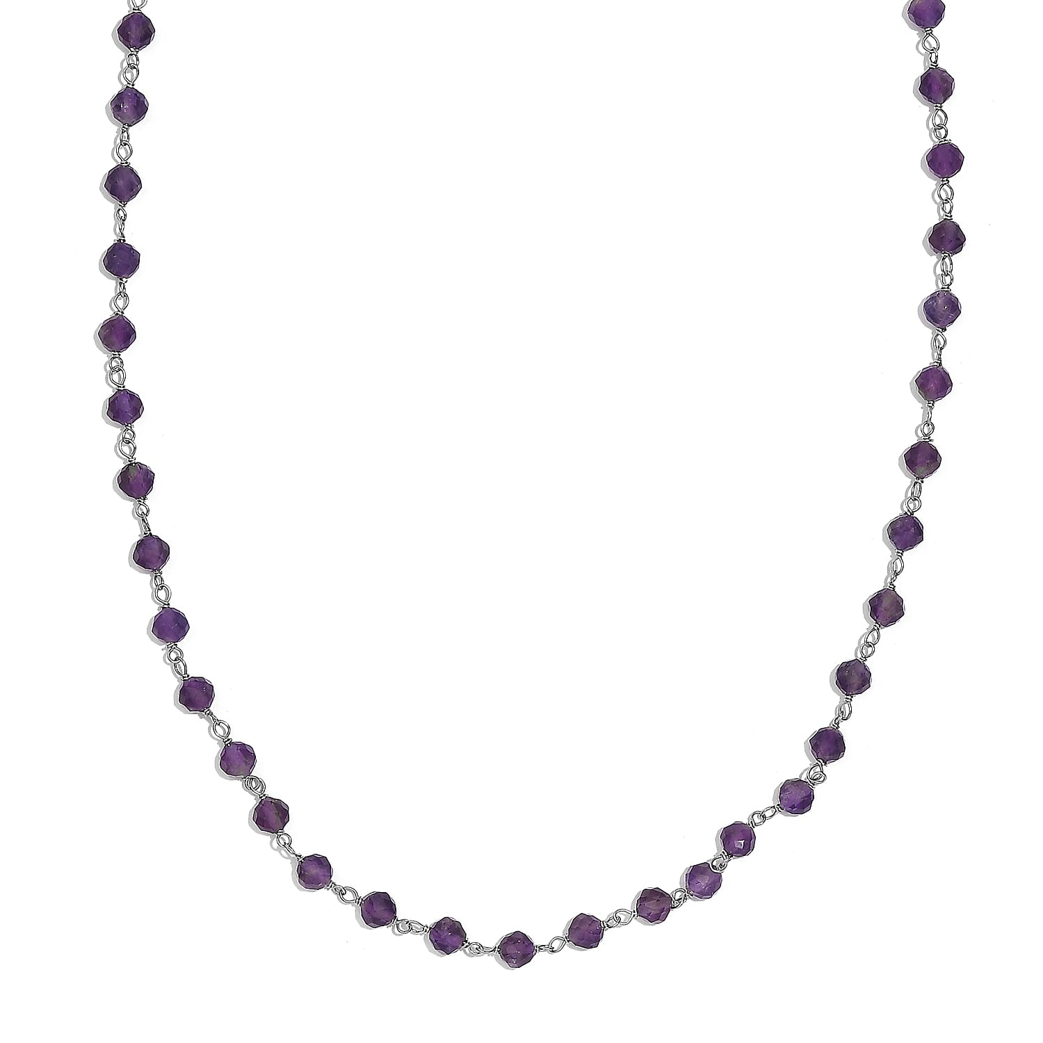 African Amethyst Beaded 28.00 ctw Necklace 20 Inches in Platinum Over Sterling Silver