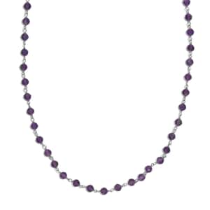 African Amethyst Beaded 28.00 ctw Necklace 20 Inches in Platinum Over Sterling Silver