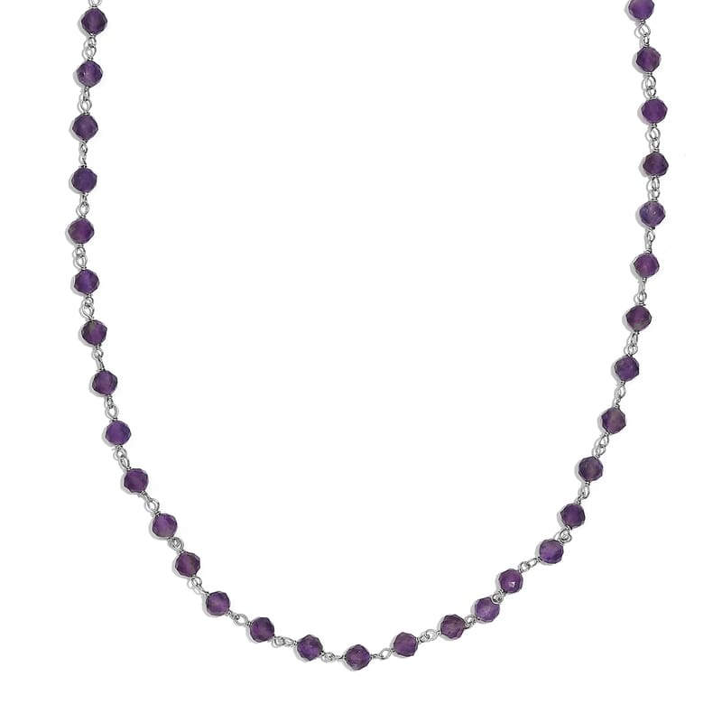African Amethyst Beaded 28.00 ctw Necklace 20 Inches in Platinum Over Sterling Silver