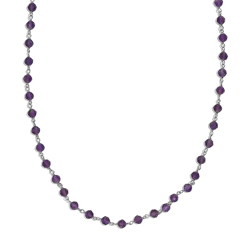 African Amethyst Beaded 28.00 ctw Necklace 20 Inches in Platinum Over Sterling Silver