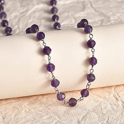 African Amethyst Beaded 28.00 ctw Necklace 20 Inches in Platinum Over Sterling Silver