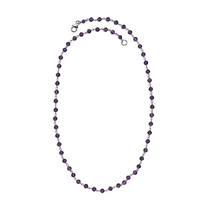 African Amethyst Beaded 28.00 ctw Necklace 20 Inches in Platinum Over Sterling Silver