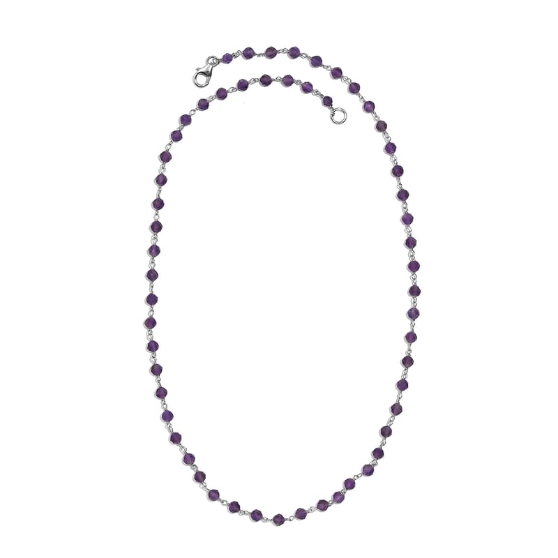 African Amethyst Beaded 28.00 ctw Necklace 20 Inches in Platinum Over Sterling Silver
