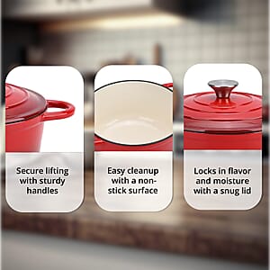 Red Cast Iron 4 Liter Dutch Oven Pot with Lid