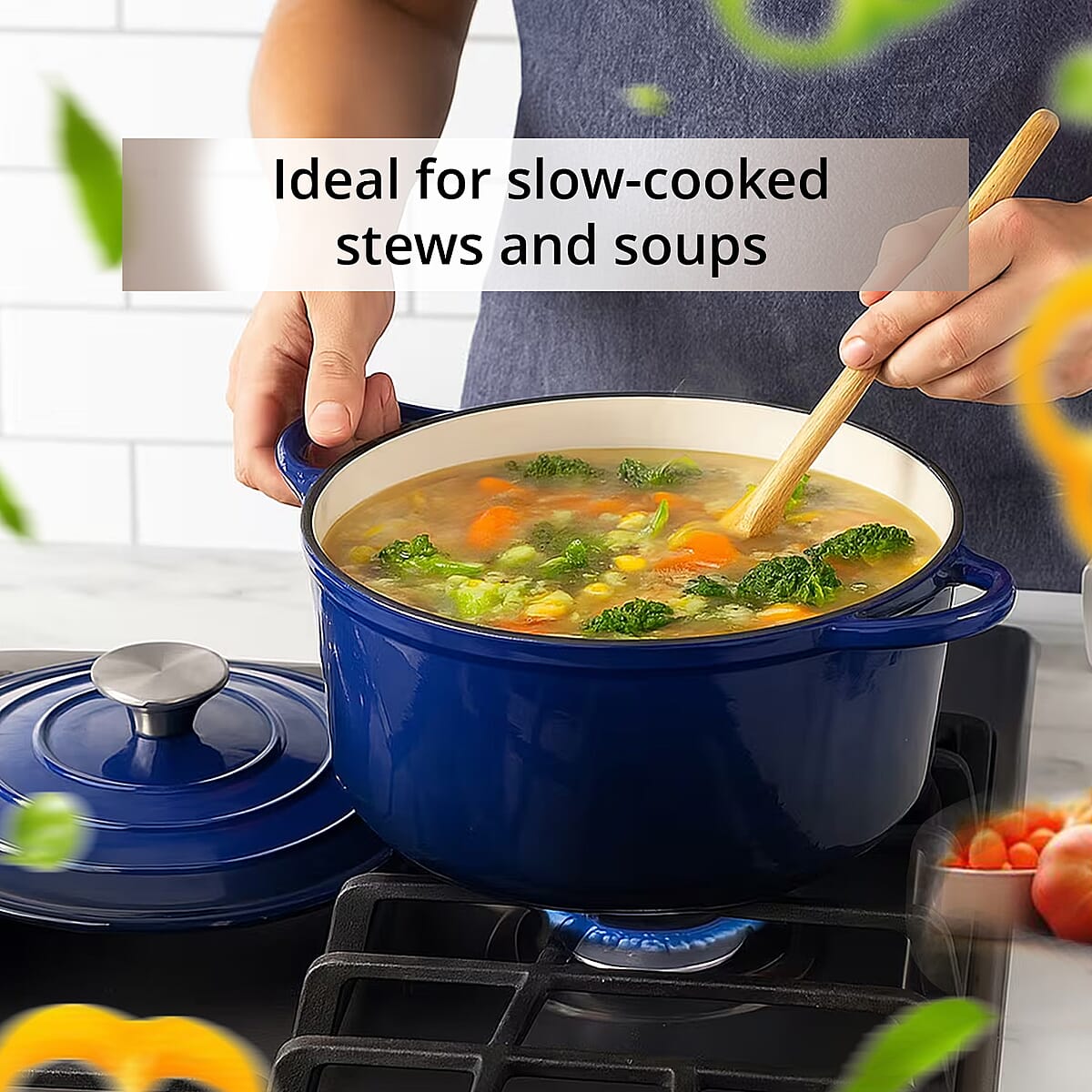 Blue Cast Iron 4 Liter Dutch Oven Pot with Lid image number 2