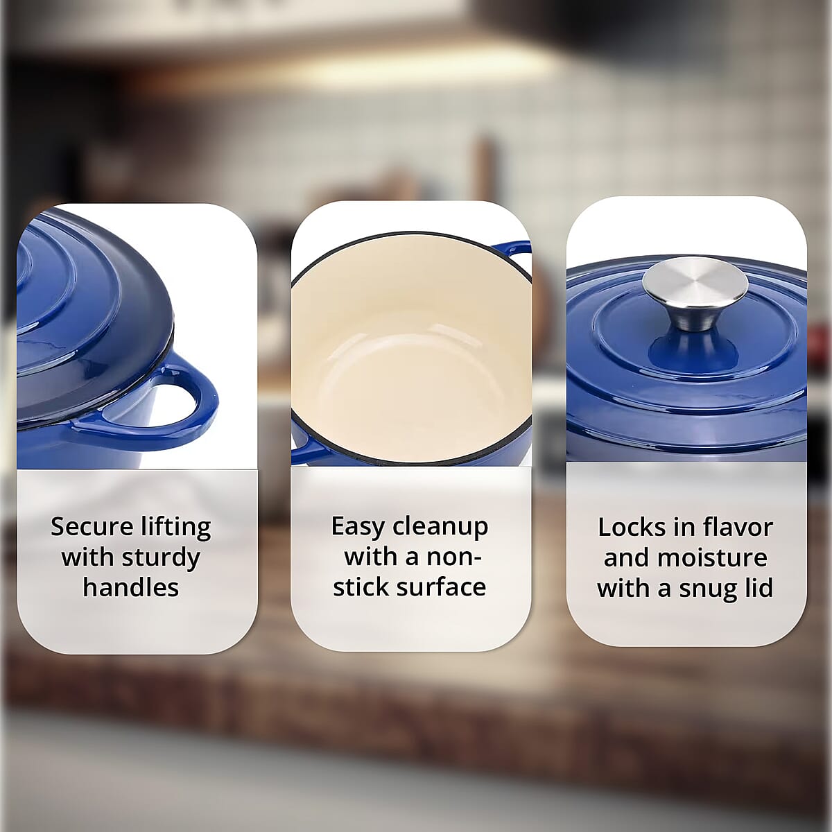 Blue Cast Iron 4 Liter Dutch Oven Pot with Lid image number 3