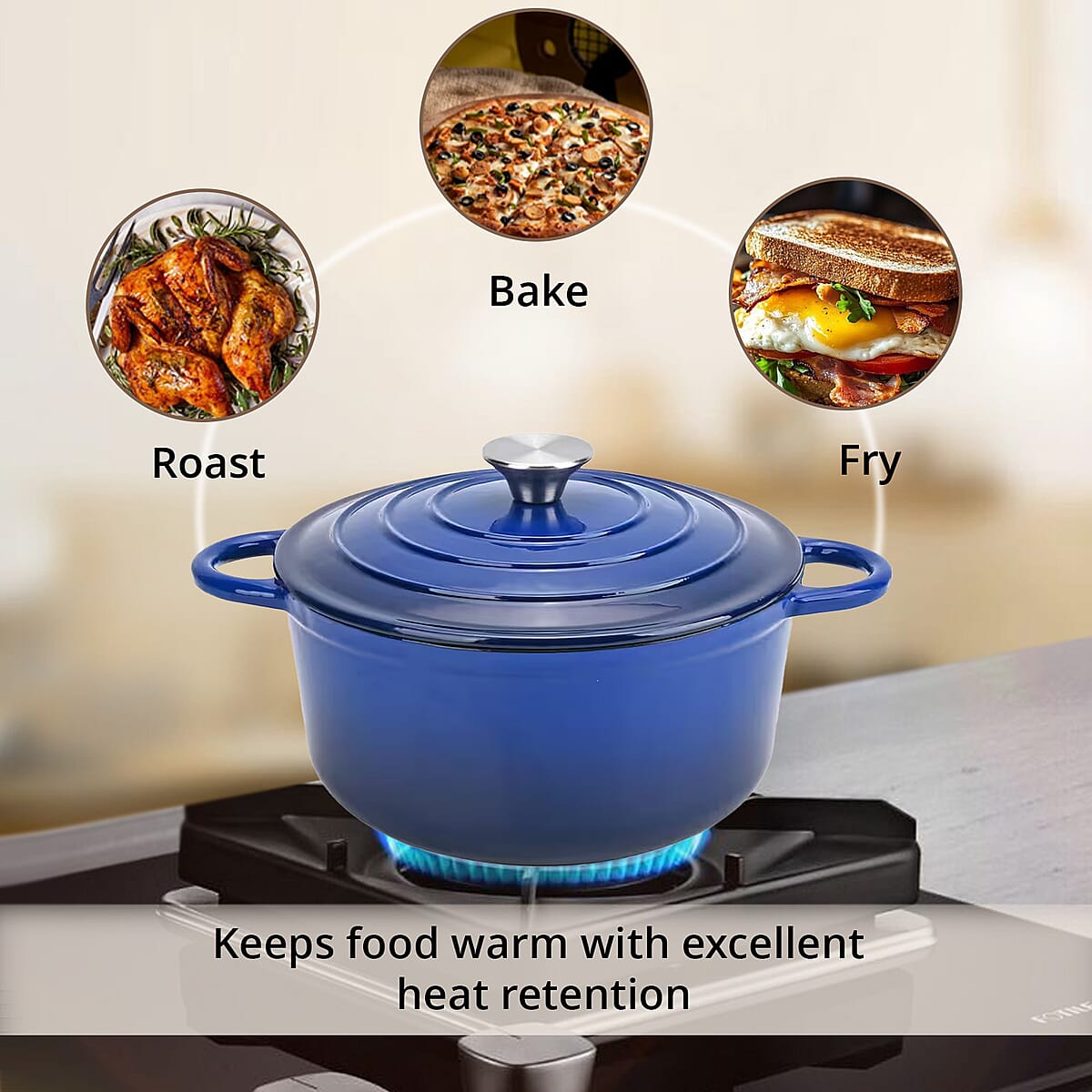 Blue Cast Iron 4 Liter Dutch Oven Pot with Lid image number 4