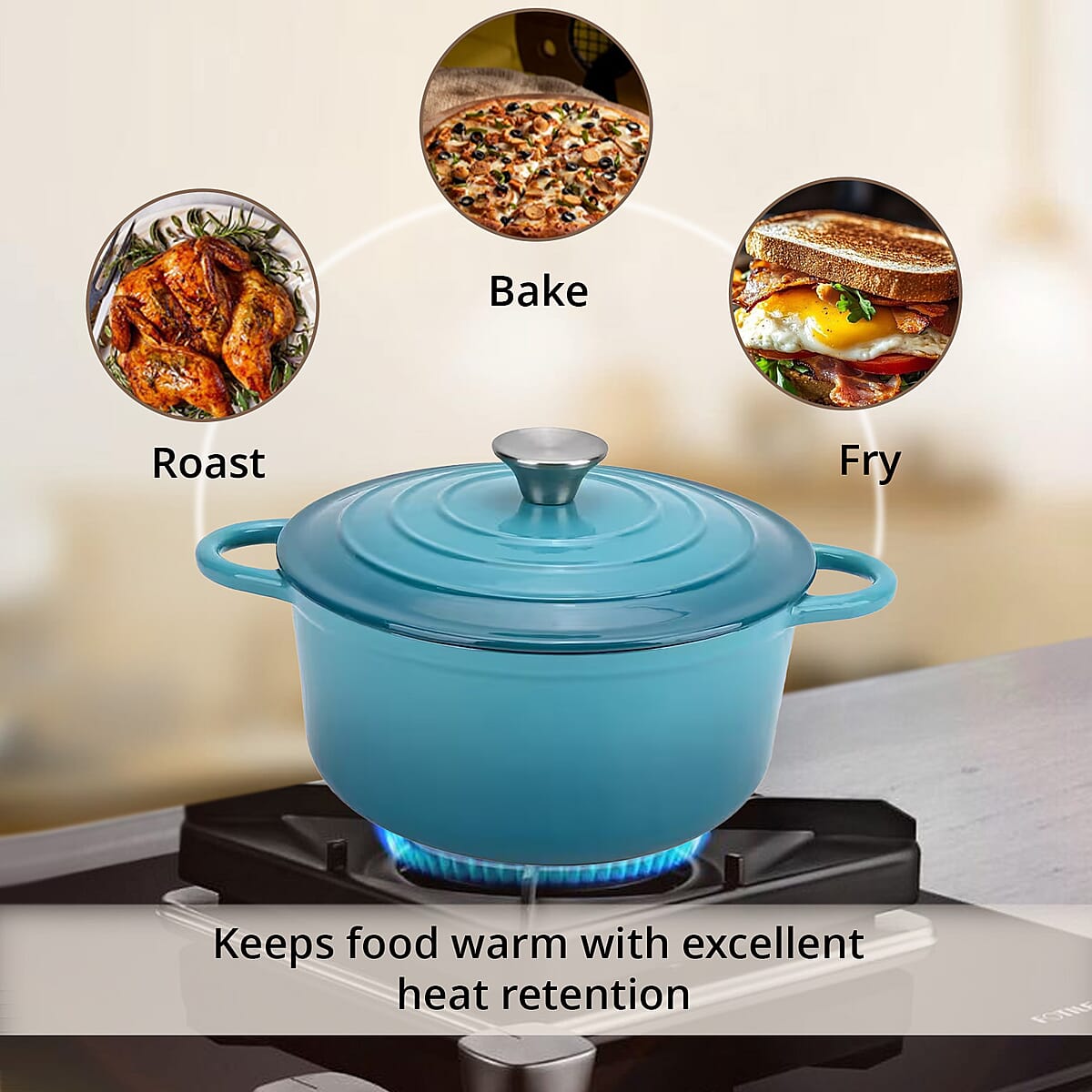 Green Cast Iron 4 Liter Dutch Oven Pot with Lid image number 2