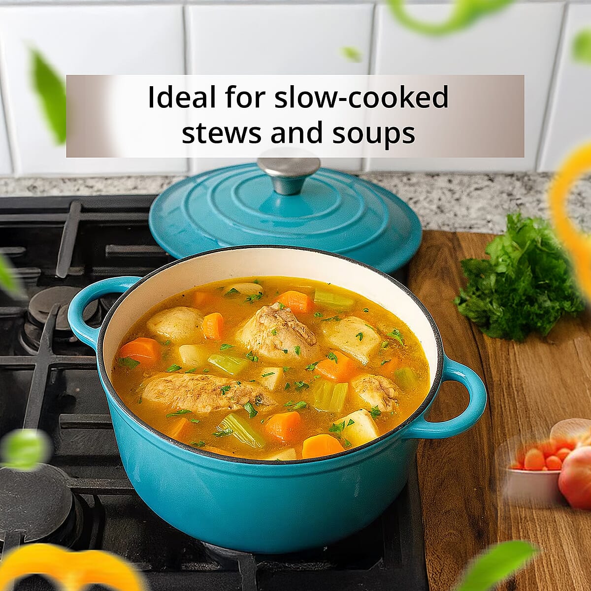 Green Cast Iron 4 Liter Dutch Oven Pot with Lid image number 4