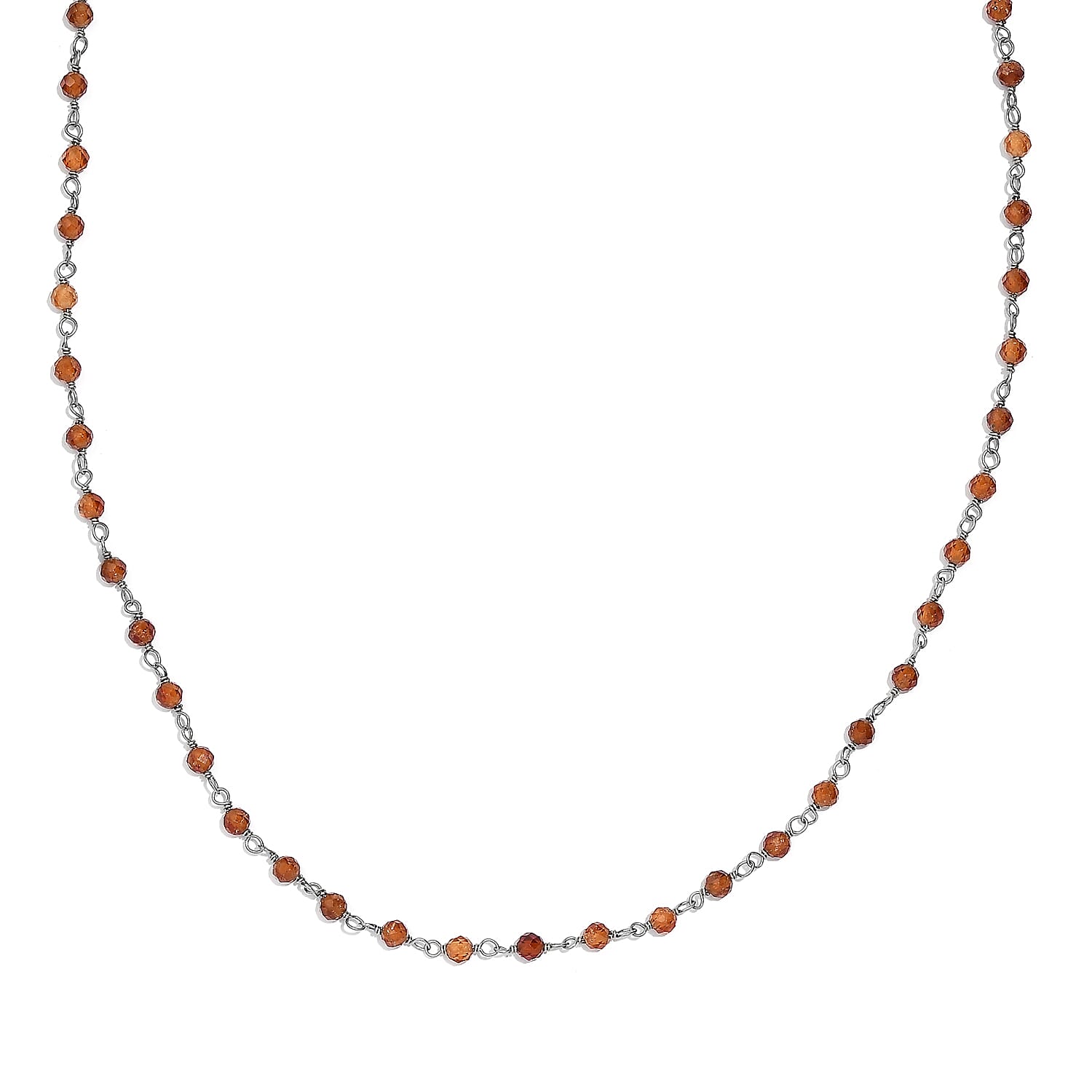 Ratnapura Hessonite Garnet Beaded 15.00 ctw Necklace 20 Inches in Platinum Over Sterling Silver 