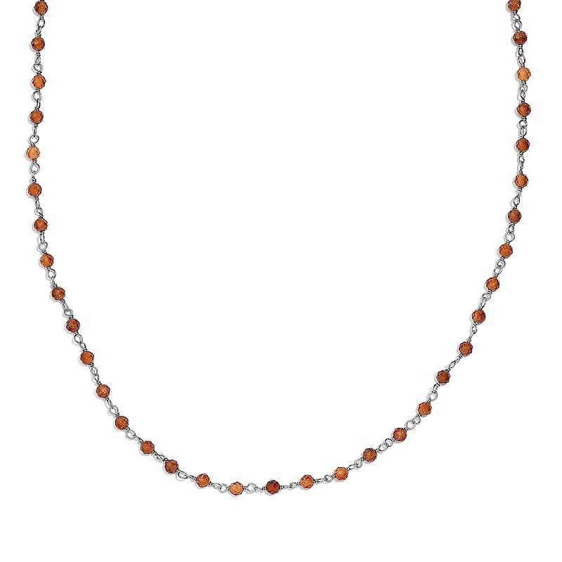 Ratnapura Hessonite Garnet Beaded 15.00 ctw Necklace 20 Inches in Platinum Over Sterling Silver 