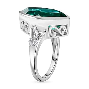 Peacock Triplet Quartz and White Zircon 9.27 ctw Ring in Rhodium Over Sterling Silver (Size 6.5)