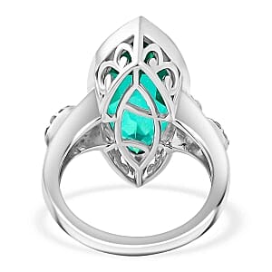 Peacock Triplet Quartz and White Zircon 9.27 ctw Ring in Rhodium Over Sterling Silver (Size 6.5)