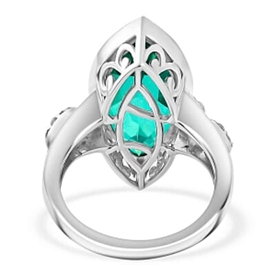 Peacock Triplet Quartz and White Zircon 9.27 ctw Ring in Rhodium Over Sterling Silver (Size 6.5)