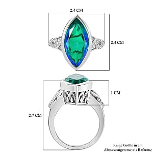 Peacock Triplet Quartz and White Zircon 9.27 ctw Ring in Rhodium Over Sterling Silver (Size 6.5)