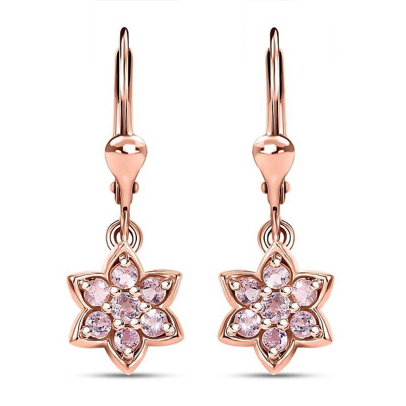 D'Joy Narsipatnam Pink Spinel 0.90 ctw Blossom Flower Earrings in 18K Vermeil Rose Gold Over Sterling Silver 