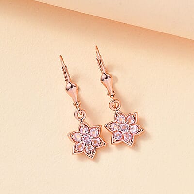 D'Joy Narsipatnam Pink Spinel 0.90 ctw Blossom Flower Earrings in 18K Vermeil Rose Gold Over Sterling Silver 