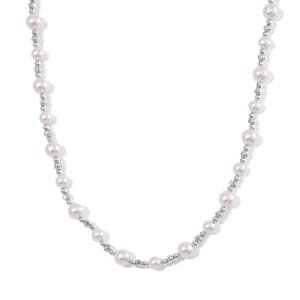 White Color Shell Pearl Necklace in Silvertone 20-22 Inches