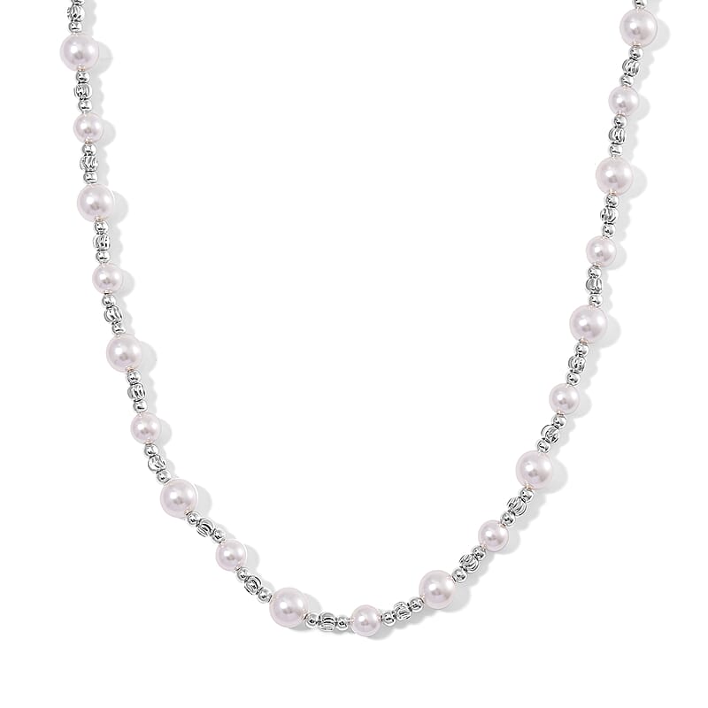 White Color Shell Pearl Necklace in Silvertone 20-22 Inches