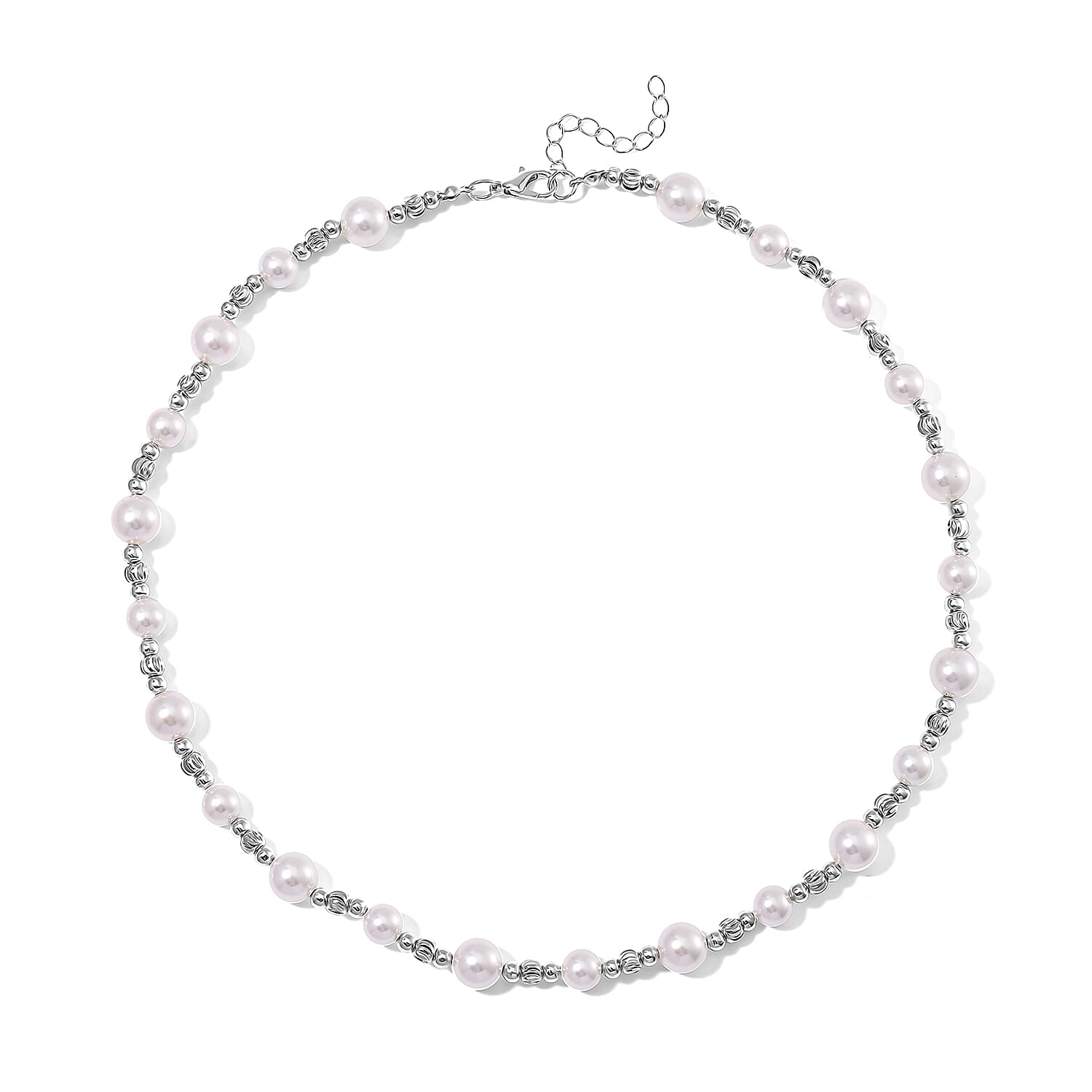 White Color Shell Pearl Necklace in Silvertone 20-22 Inches