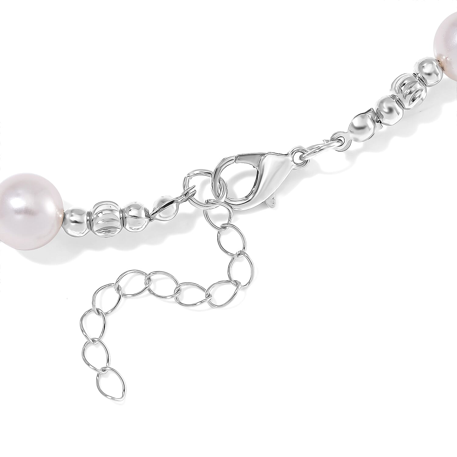 White Color Shell Pearl Necklace in Silvertone 20-22 Inches