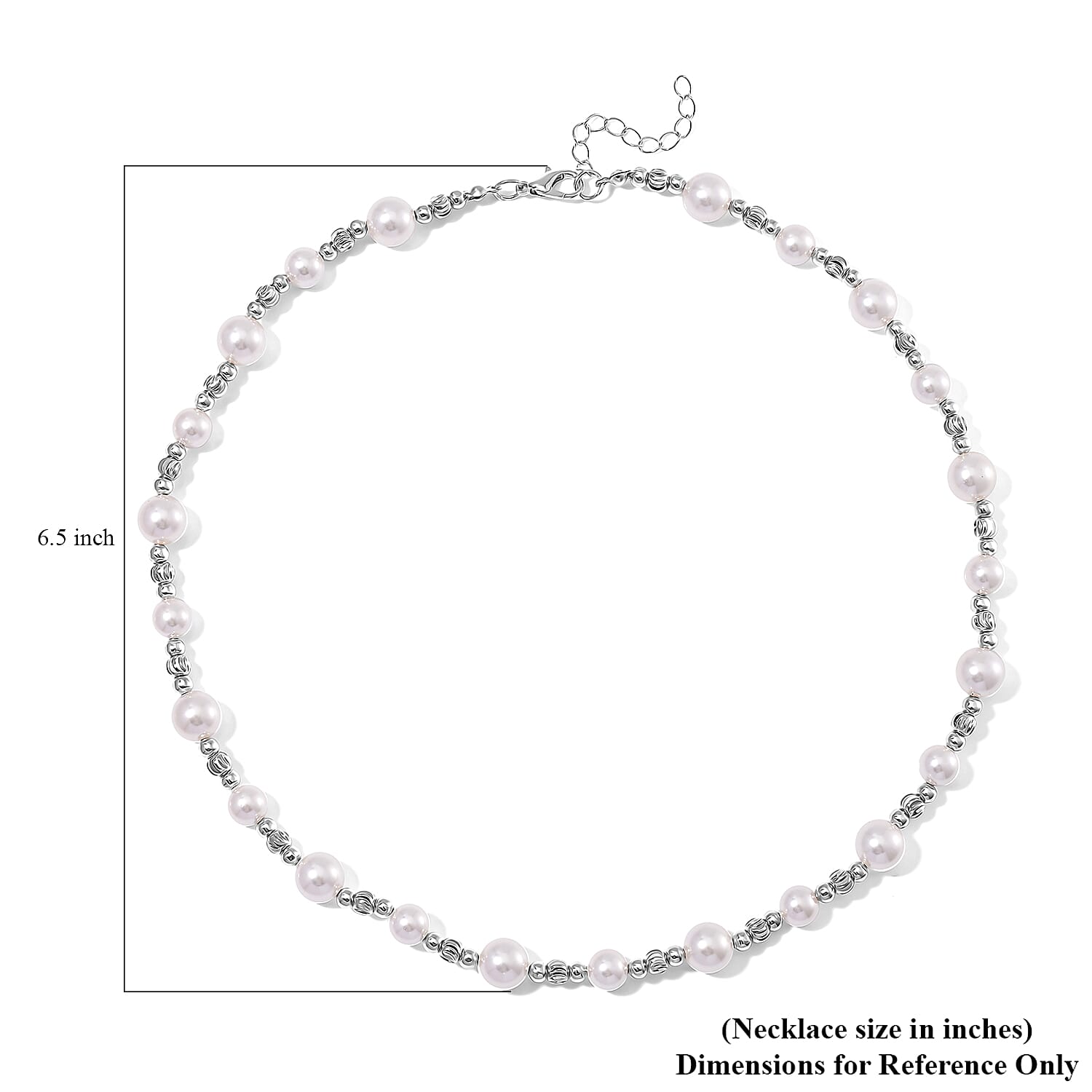White Color Shell Pearl Necklace in Silvertone 20-22 Inches