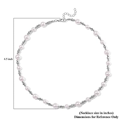 White Color Shell Pearl Necklace in Silvertone 20-22 Inches