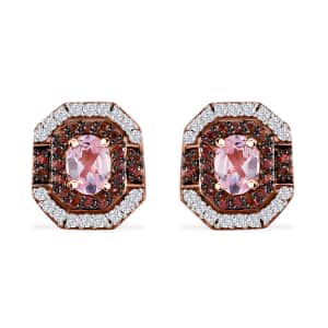 Narsipatnam Pink Spinel, Brown and White Zircon Art Deco 0.85 ctw Earrings in 18K Vermeil Rose Gold Over Sterling Silver 