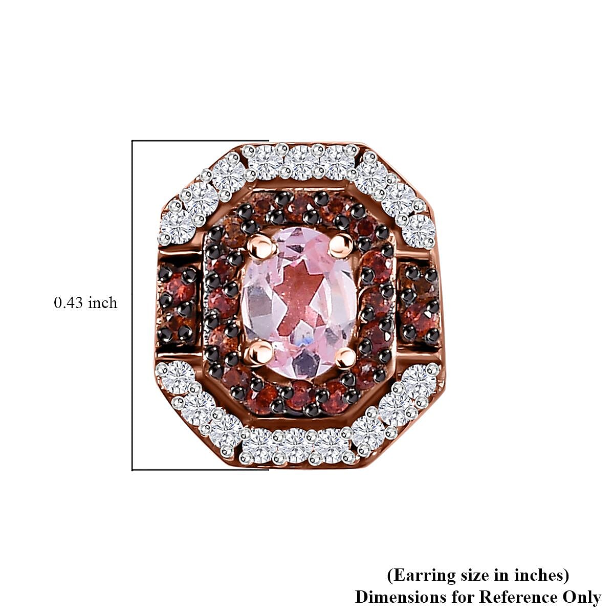 D'Joy Narsipatnam Pink Spinel, Brown and White Zircon Art Deco 0.85 ctw Earrings in 18K Vermeil Rose Gold Over Sterling Silver 
