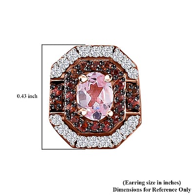 D'Joy Narsipatnam Pink Spinel, Brown and White Zircon Art Deco 0.85 ctw Earrings in 18K Vermeil Rose Gold Over Sterling Silver 