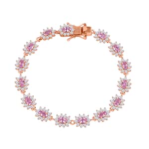 Premium Narsipatnam Pink Spinel and White Zircon 8.70 ctw Radiant Sunburst Bracelet in 18K Vermeil Rose Gold Over Sterling Silver (7.25 In)