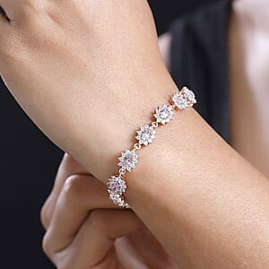 D'Joy Premium Narsipatnam Pink Spinel and White Zircon 8.70 ctw Radiant Sunburst Bracelet in 18K Vermeil Rose Gold Over Sterling Silver (7.25 In)
